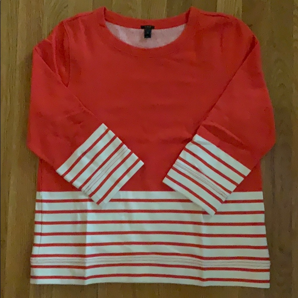 J Crew orange and cream striped sweatshirt, size M